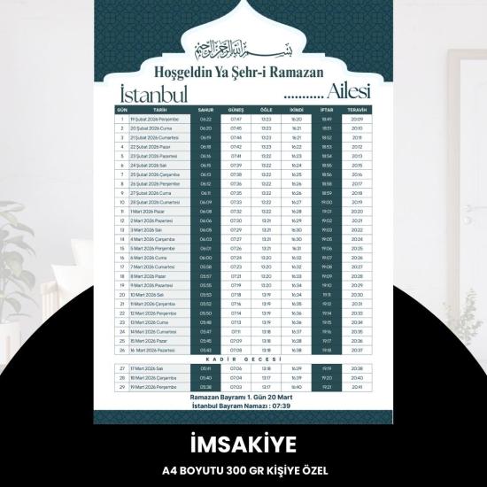 Ramazan İmsakiyesi - 300 Gr - A4 Boyut Kişiye Özel İsimli & Logolu 10 Adet Yeşil