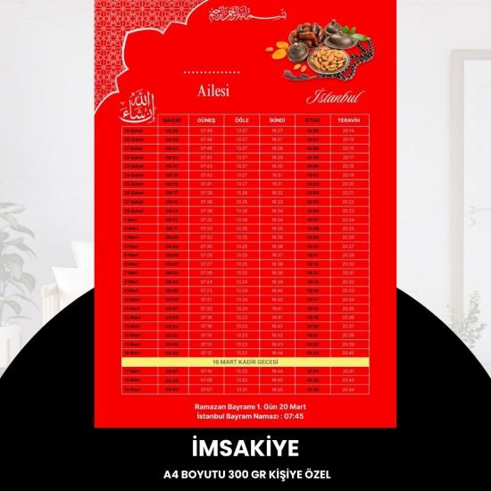 Ramazan İmsakiyesi - 300 Gr - A4 Boyut Kişiye Özel İsimli & Logolu 10 Adet Kırmızı