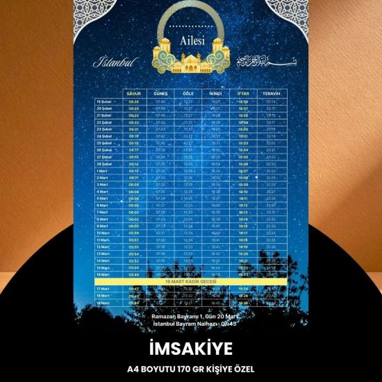 Ramazan İmsakiyesi - 170 Gr - A4 Boyut Kişiye Özel İsimli & Logolu 100 Adet Gökyüzü