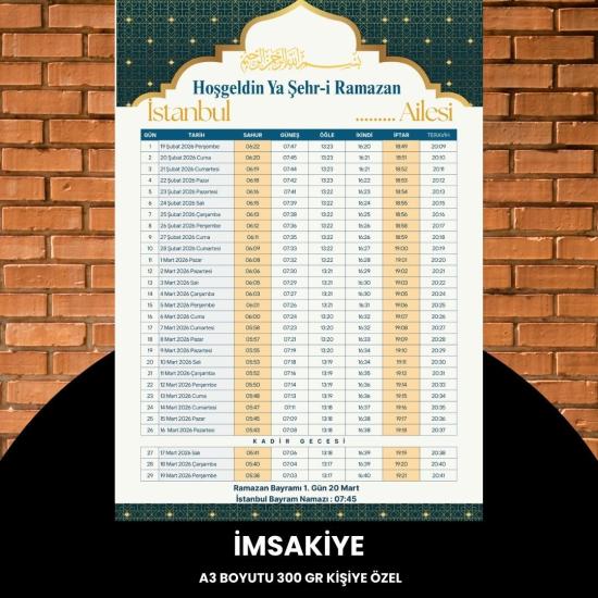 Ramazan İmsakiyesi - 300 Gr - A3 Boyut Kişiye Özel İsimli & Logolu 1 Adet Sarı