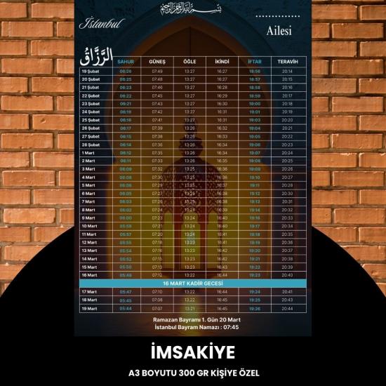 Ramazan İmsakiyesi - 300 Gr - A3 Boyut Kişiye Özel İsimli & Logolu 1 Adet Lacivert