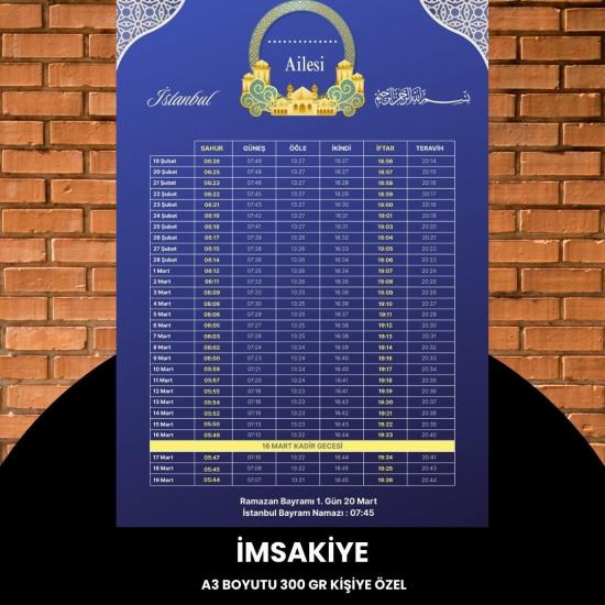 Ramazan İmsakiyesi - 300 Gr - A3 Boyut Kişiye Özel İsimli & Logolu 1 Adet Mor