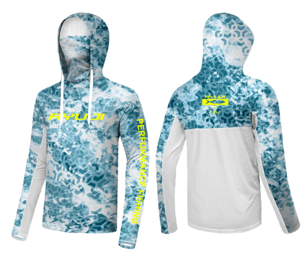 RYUJI UV PERFORMANCE HOODIE SHIRT+NECK, ICE BLUE