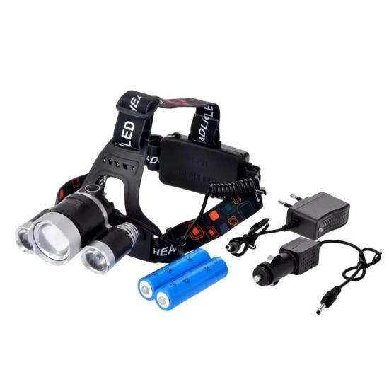 3 Başlıklı Şarjlı Kafa Feneri Wt-256 - T6 ve Cree5 LED Uzun Menzilli Tepe Lambası