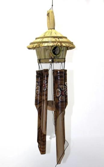 Hasır Kuş Yuvası Bambu Çan | 60 cm Dekoratif Bahçe ve Duvar Süslemesi