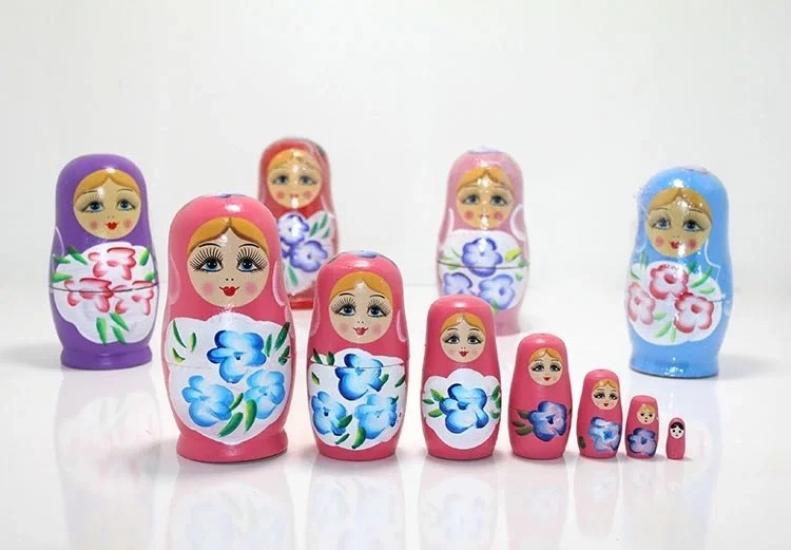 7’li Ahşap Matruşka Bebek Seti - 16 cm El Yapımı Dekoratif Hediyelik Takım
