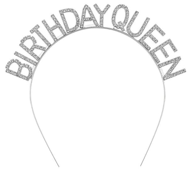 Birthday Queen Yazılı Kristal Taşlı Gümüş Renk Parlak Doğum Günü Tacı