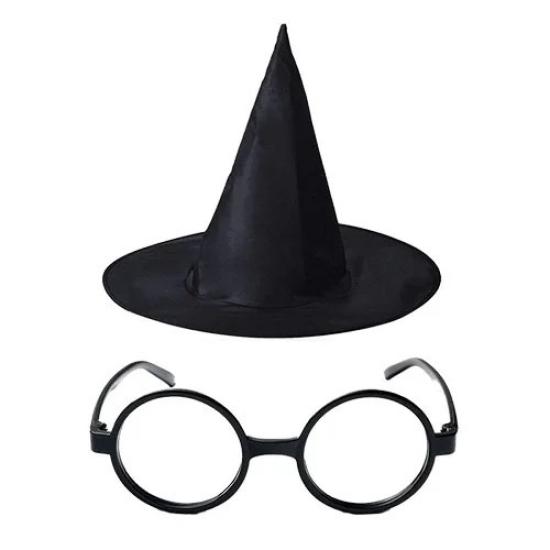 Harry Potter Büyücü Seti | Parlak Kumaş Şapka ve Siyah Çerçeveli Gözlük