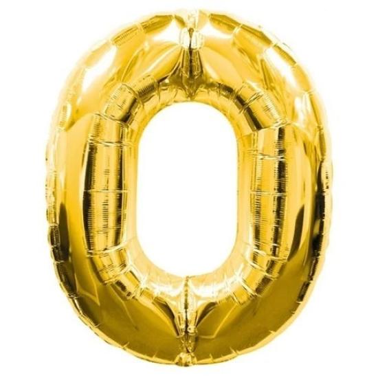 Gold Folyo Balon 0 Rakamı 87 cm - Büyük Boy Altın Renk Parti Balonu