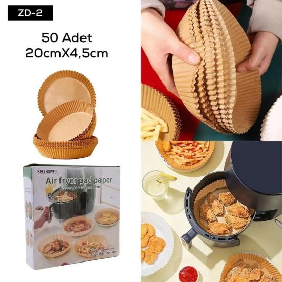 Airfryer Pişirme Kağıdı - 50 Adet Tek Kullanımlık Yapışmaz Hava Fritözü Kağıdı