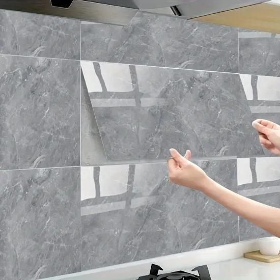 Gri Mermer Desenli Duvar Sticker 60x30 Cm Kendinden Yapışkanlı Yüzey Kaplama