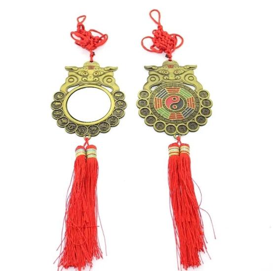 Feng Shui Bagua Aynası - Dekoratif Metal Duvar Süsü ve Enerji Dengesi (40x10 Cm)