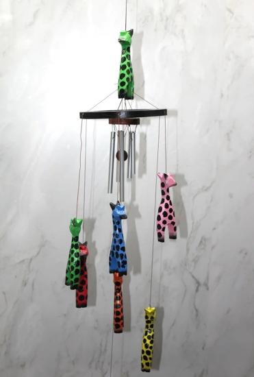 Ahşap Zürafalı Rüzgar Çanı - 60 cm Dekoratif Melodik Duvar Süsü