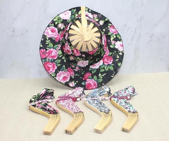 Ahşap Şapkalı Yelpaze - 25 cm Dekoratif El İşçiliği Katlanabilir Yelpaze