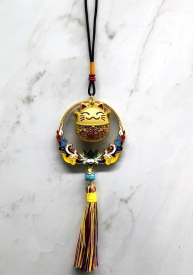 Renkli Püsküllü Şans Kedisi Feng Shui Askılık