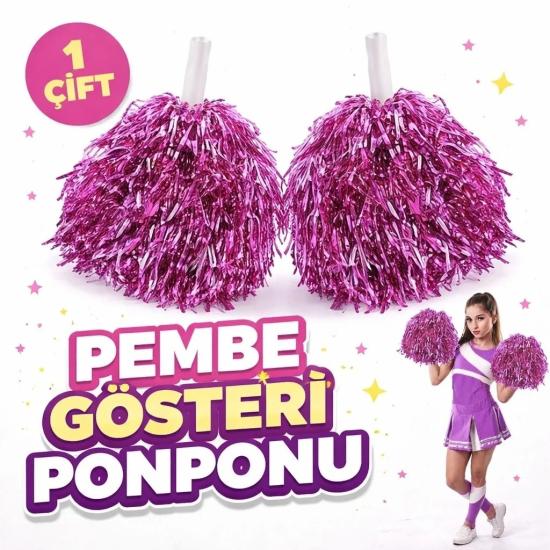 Pembe Gösteri Ponponu 1 Çift (2 Adet) - 23 Nisan ve Okul Etkinlikleri İçin Pembe Ponpon