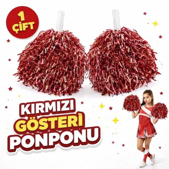 Kırmızı Gösteri Ponponu 1 Çift (2 Adet) - 23 Nisan ve Okul Etkinlik Ponponu