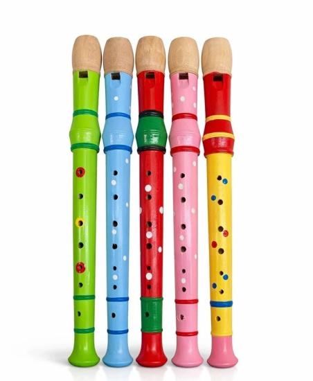 Ahşap Renkli Flüt Büyük - 32 cm Eğitici Çocuk Müzik Aleti Enstrüman