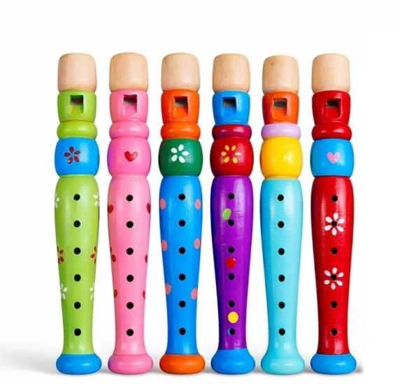 Ahşap Renkli Flüt Küçük - 20 cm Eğitici Çocuk Müzik Aleti Enstrüman