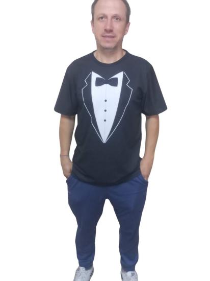 Erkek T-shirt Papyon Baskılı Siyah (kesik Elyaf Kumaş)