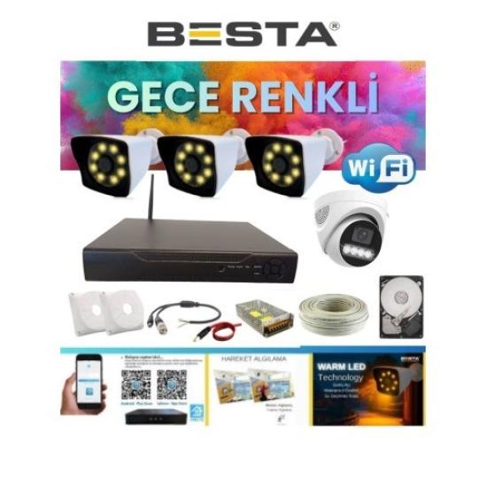 3 Dış 1 Iç 4 Kameralı Gece Renkli Wıfı Ozellikli 3 Tb HDD Dahil Güvenlik Kamera Seti