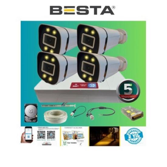 5 Mp 4 Kameralı Gece Renkli Sesli 250GB HDD Dahil Ahd Güvenlik Seti