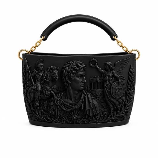 Athena Noir Antik Dönem 3d Tasarım Omuz Çantası Siyah