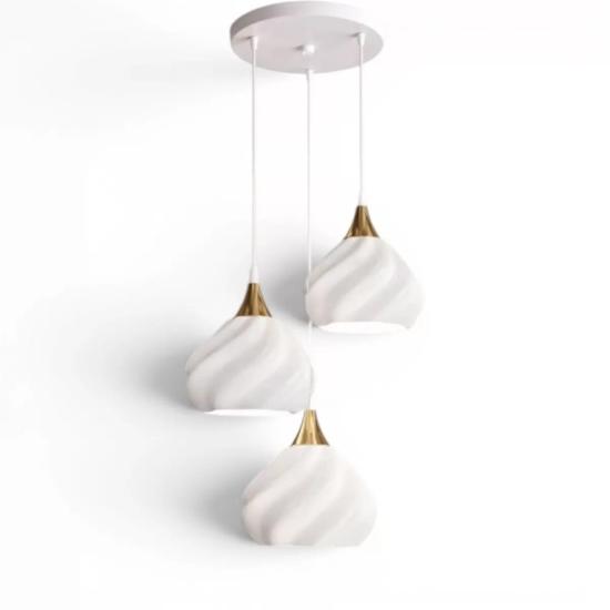 Pumpki̇n Salon Oturma Odasi Üçlü Sarkıt Avize 3d – Salon Aydınlatması 70 Cm Beyaz-gold