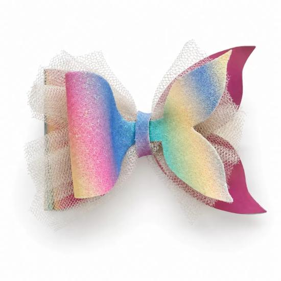 Işıltılı Glitter Tasarımlı Fiyonk Saç Tokası Koyu Pembe Mavi