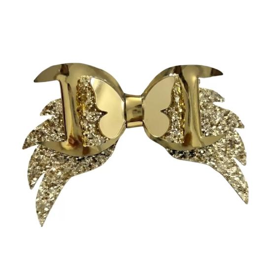 Işıltılı Glitter Tasarımlı Fiyonk Saç Tokası Gold