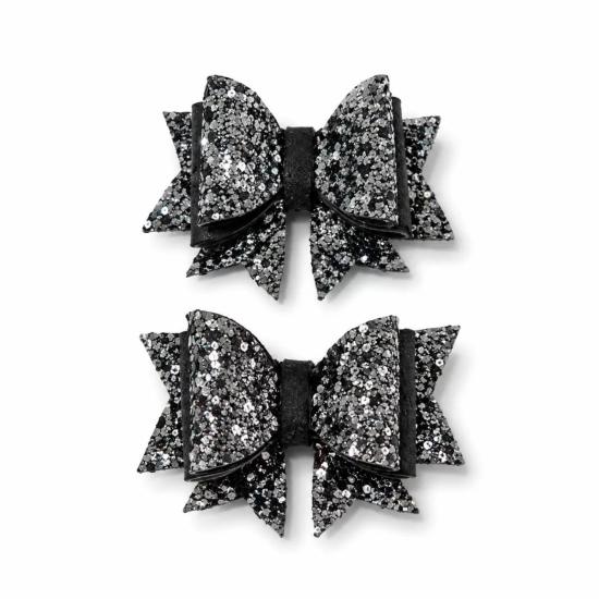 Işıltılı Glitter Tasarımlı Fiyonk Saç Tokası Gri Pullu
