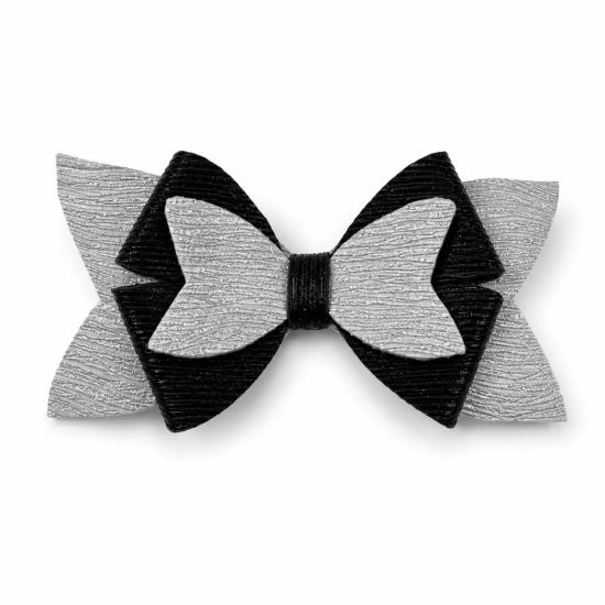 Glitter Detaylı Fiyonk Saç Tokası 11x5 Cm Siyah-gri