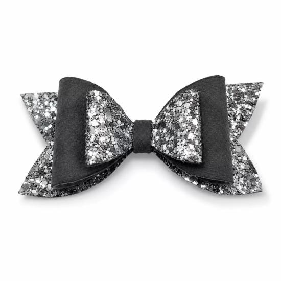 Glitter Detaylı Fiyonk Saç Tokası 9x5 Cm Gri