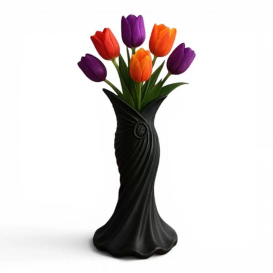 Plasti̇k İskandi̇nav Bohem Kadin Plasti̇k 3d Vazo 22 Cm Siyah
