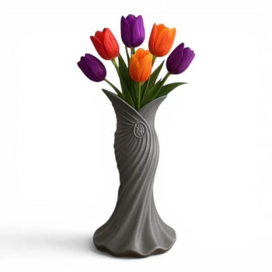 Plasti̇k İskandi̇nav Bohem Kadin Plasti̇k 3d Vazo 22 Cm Gri