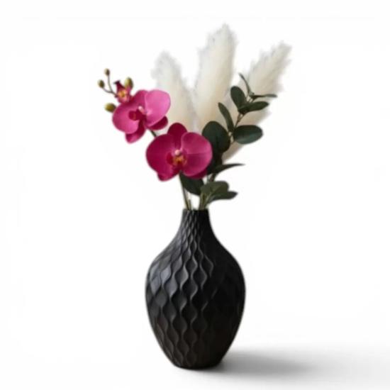 İskandinav Tarz Kabartmalı Dekoratif Vazo – Modern Masaüstü Çiçeklik Siyah