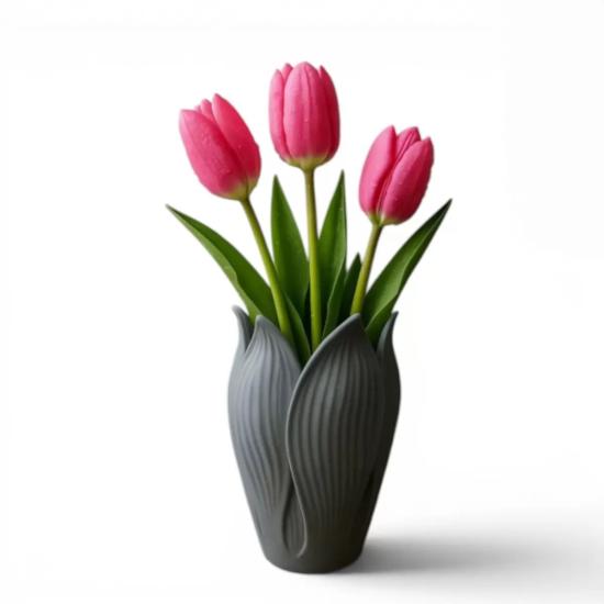 Lotus 3d Dekorati̇f Vazo 18 Cm Gri