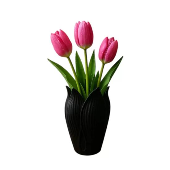 Lotus 3d Dekorati̇f Vazo 18 Cm Siyah