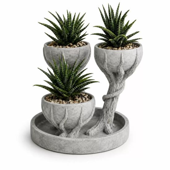 3d Üçlü Hand Of Tree Mermer Desenli Vazo