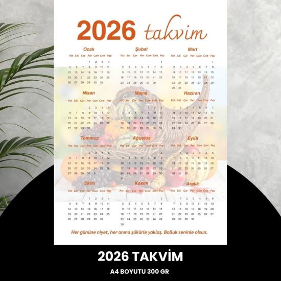 Takvim 2026 Premium A4 300 Gr Dijital Baskı Turuncu