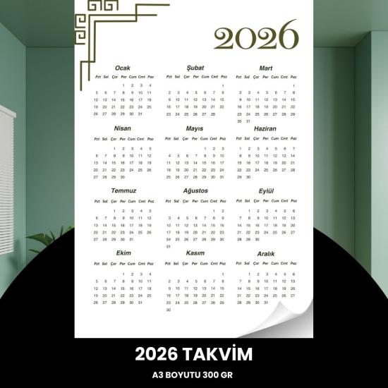 Takvim 2026 Premium A3 300 Gr Dijital Baskı Beyaz