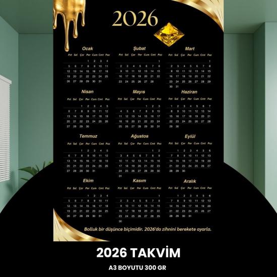 Takvim 2026 Premium A3 300 Gr Dijital Baskı Elmas