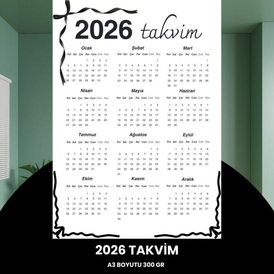 Takvim 2026 Premium A3 300 Gr Dijital Baskı Siyah Kurdele