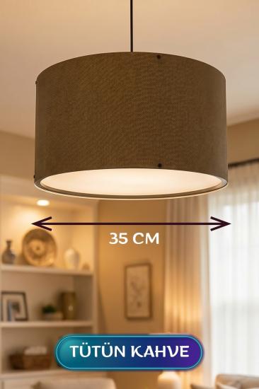 Tütün Kahve Kumaş Başlıklı Sarkıt Avize 35 CM
