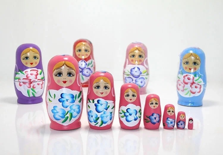 7’li Ahşap Matruşka Bebek Seti - 16 cm El Yapımı Dekoratif Hediyelik Takım
