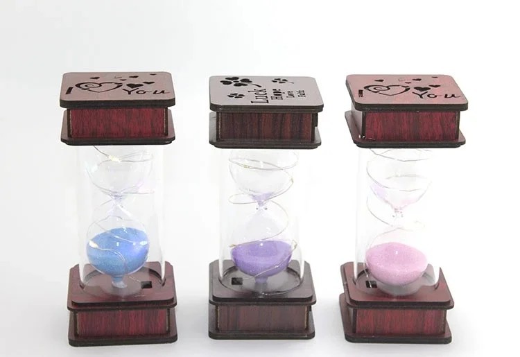 Ahşap Ledli Kumsaati - 17x8 cm Dekoratif Işıklı Nostaljik Zaman Ölçer