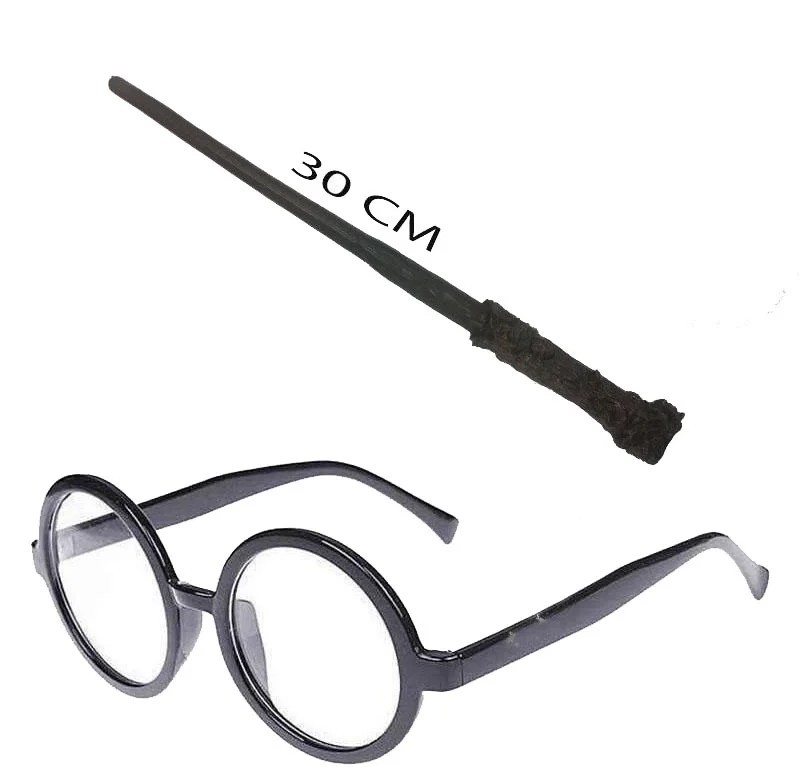 Harry Potter Asa ve Gözlük Seti | 35 cm Sihirbaz Asası ve Numarasız Gözlük