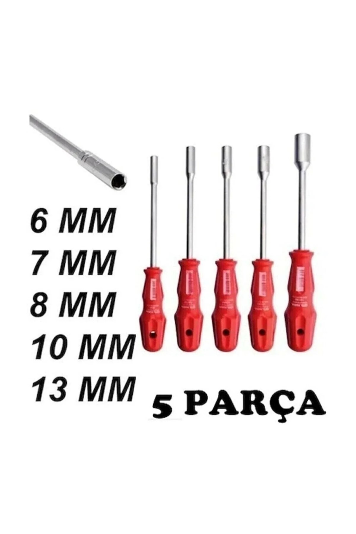 5 Adet Lokma Anahtar Tornavida Seti - 6/7/8/10/13mm Metal Altıgen Takımı