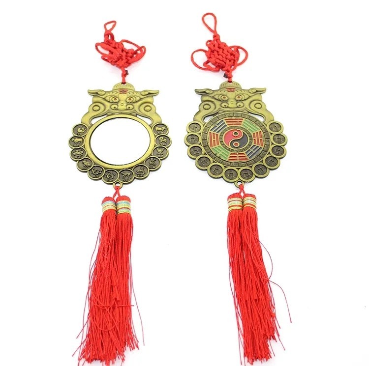 Feng Shui Bagua Aynası - Dekoratif Metal Duvar Süsü ve Enerji Dengesi (40x10 Cm)