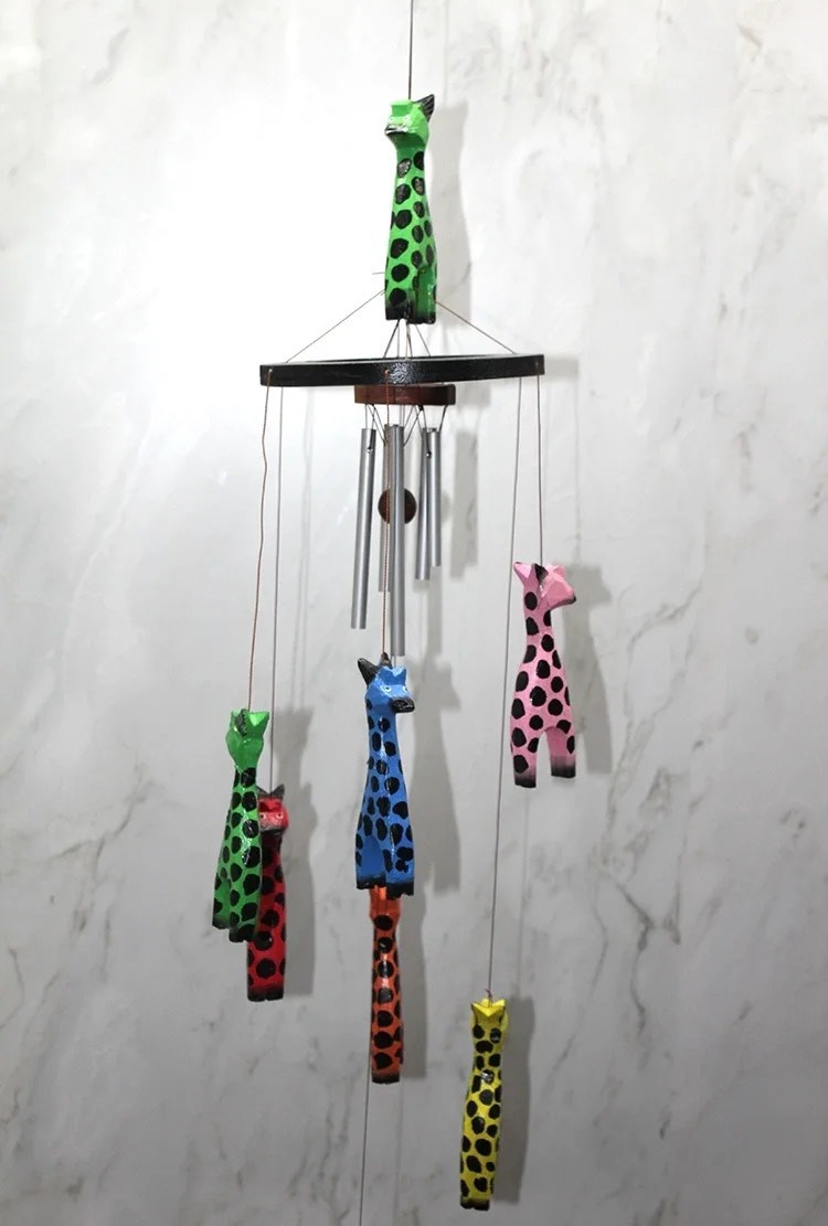 Ahşap Zürafalı Rüzgar Çanı - 60 cm Dekoratif Melodik Duvar Süsü